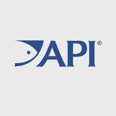 Blue API logo with the letter A stylized to form a simple fish design, featuring an eye and a curved mouth, on a light gray background.